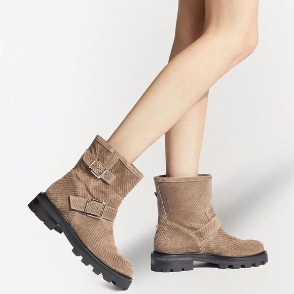 Jimmy Choo Shoes - NEW Jimmy Choo Youth II Corduroy Suede Boots, Brown/Clay, New, Size 37.5
